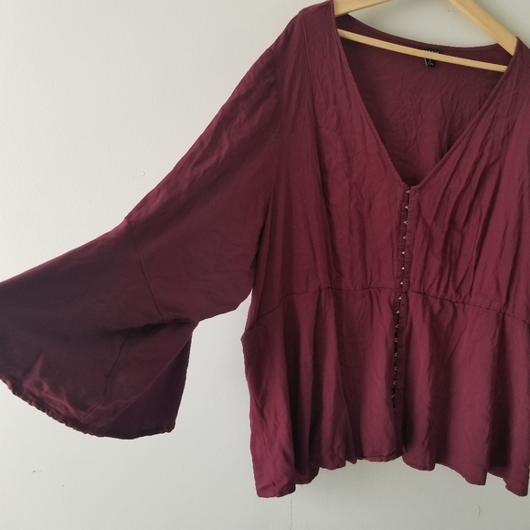 Torrid Maroon Burgundy Hook and Eye Bell Sleeve Top 5 - Picture 5 of 10